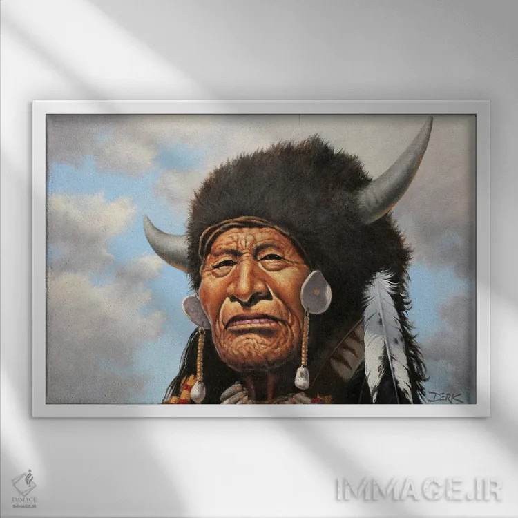 تابلو بوفالوی در حال قدمزدن اثر درک هانسن - نمای قابدار سفید