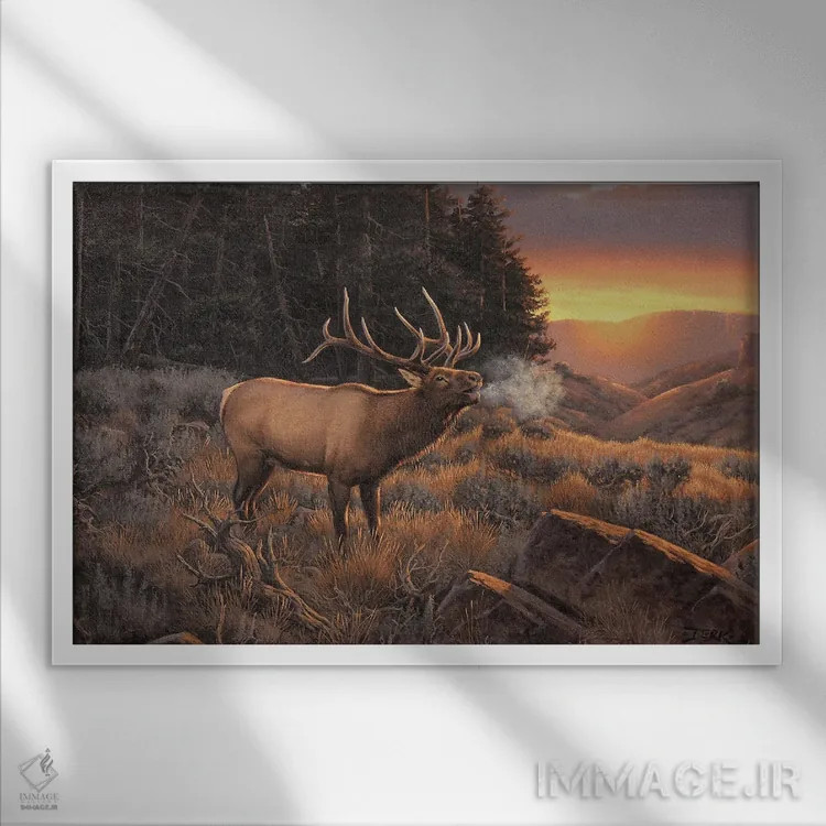 تابلو سمفونی wapiti (گوزن آمریکایی) اثر درک هانسن - نمای قابدار سفید