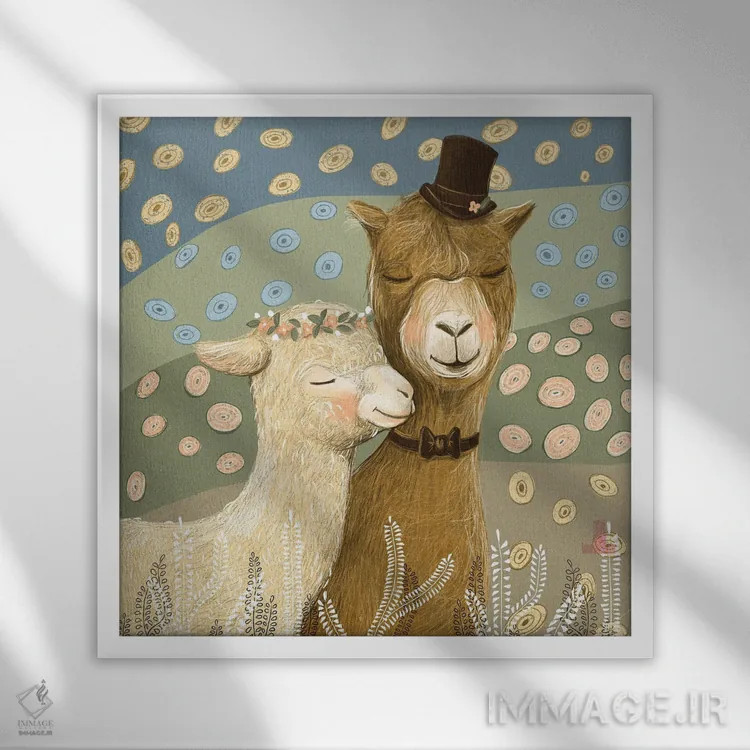 تابلو لاماها (حیوان) اثر داشا کریوکوا - نمای قابدار سفید