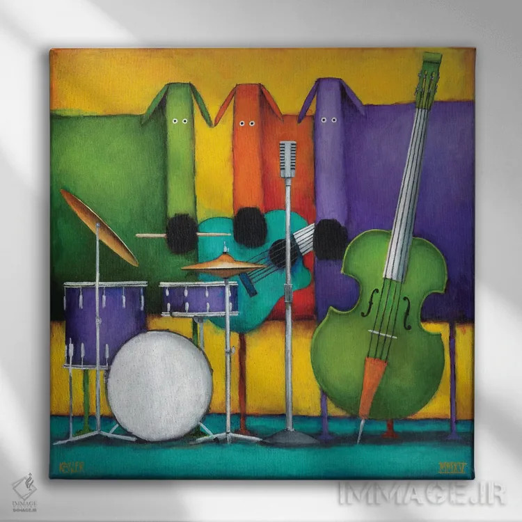 تابلو سگهای مربایی دو اثر دنیل پاتریک کسلر - نمای روبهرو روی دیوار