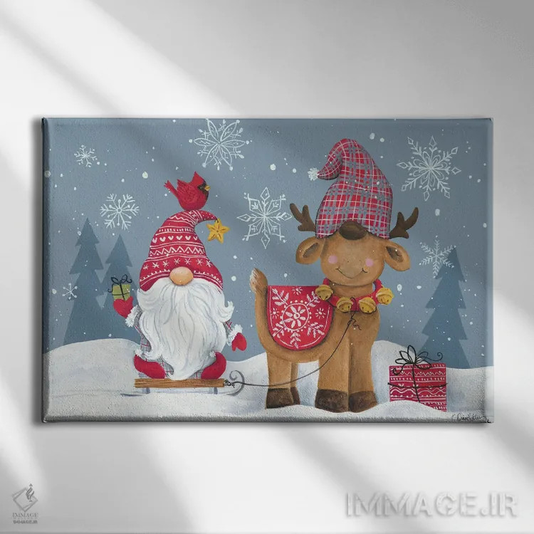 تابلو کوتوله برفی با گوزن شمالی اثر دایان کاتر - نمای روبهرو روی دیوار