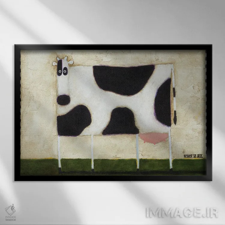 تابلو گاو سفید اثر دنیل پاتریک کسلر - نمای قابدار مشکی