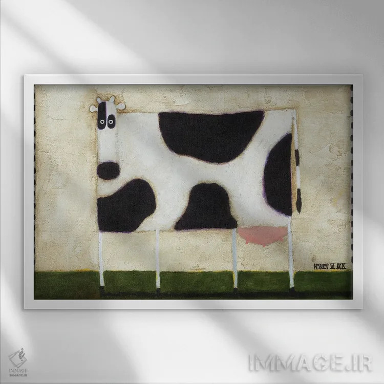 تابلو گاو سفید اثر دنیل پاتریک کسلر - نمای قابدار سفید