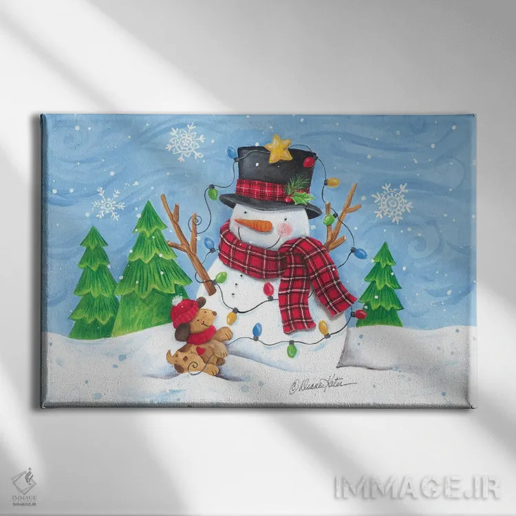 تابلو آدمبرفی و چراغهای کریسمس اثر دایان کاتر - نمای روبهرو روی دیوار