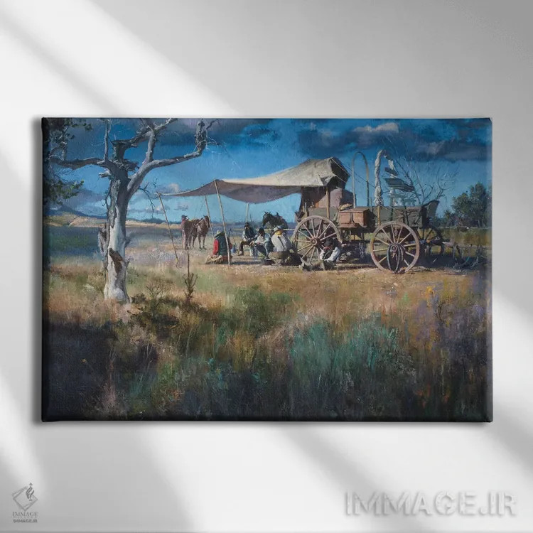 تابلو اردوگاه چاکواگن (کاروان آشپزخانه گاوچرانها) اثر دیوید ادوارد کوسرا - نمای روبهرو روی دیوار