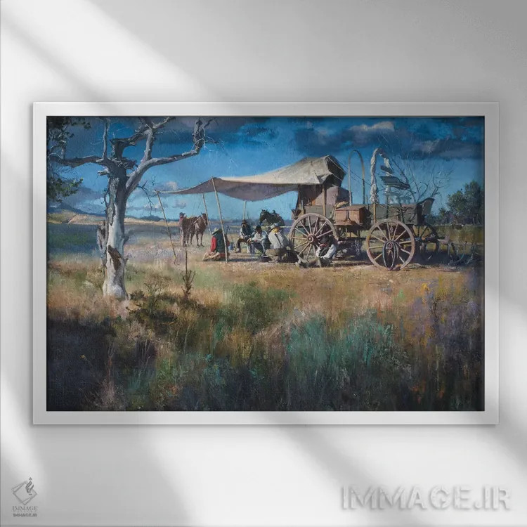 تابلو اردوگاه چاکواگن (کاروان آشپزخانه گاوچرانها) اثر دیوید ادوارد کوسرا - نمای قابدار سفید