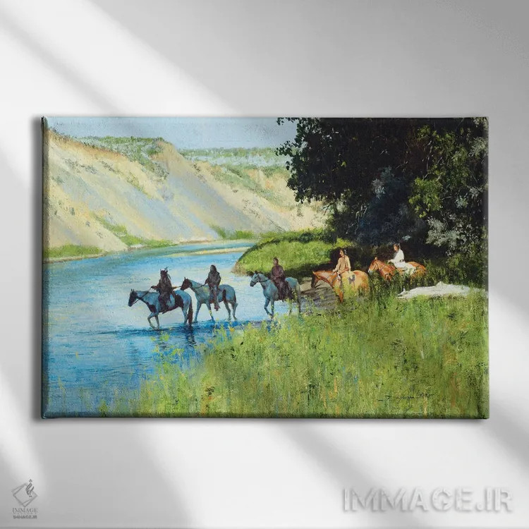 تابلو عبور از رودخانه لیتل بیگهورن (آمریکا) اثر دیوید ادوارد کوسرا - نمای روبهرو روی دیوار