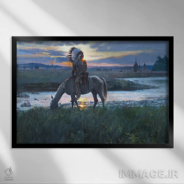 تابلو طلوع آفتاب در اردوگاه تابستانی اثر دیوید ادوارد کوسرا - نمای قابدار مشکی