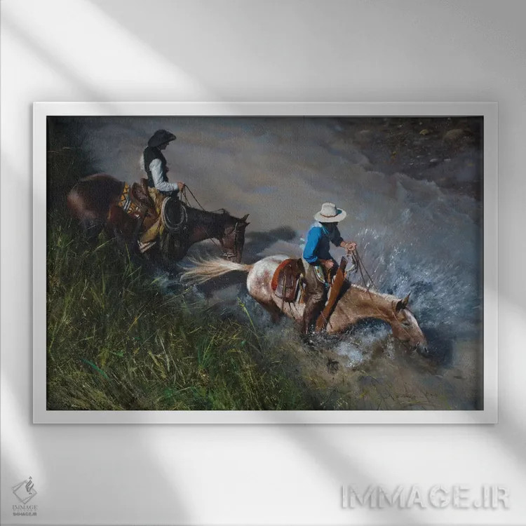 تابلو با تمام قوا (همه درگیرند) اثر دیوید ادوارد کوسرا - نمای قابدار سفید