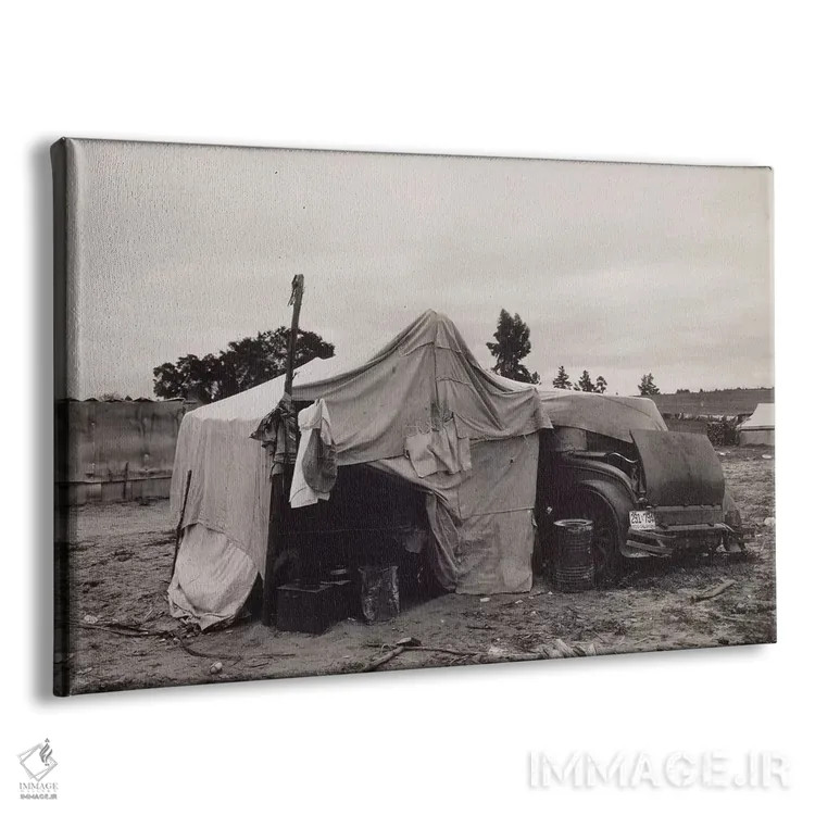 تابلو خانهٔ چیدن نخود، نیپومو، کالیفرنیا، آمریکا اثر دوروتیا لنگ (عکاس مستند آمریکایی) - نمای پرسپکتیو محصول