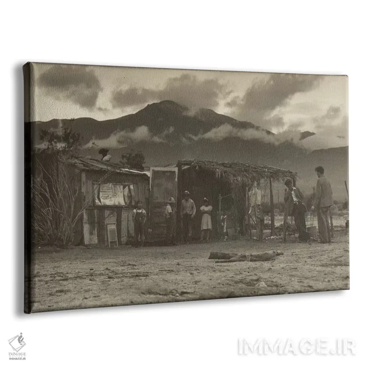 تابلو گفتوگوی پل شاستر تیلور با کارگران مهاجر، دره امپریال، کالیفرنیا، آمریکا اثر دوروتیا لنگ (عکاس مستند آمریکایی) - نمای پرسپکتیو محصول
