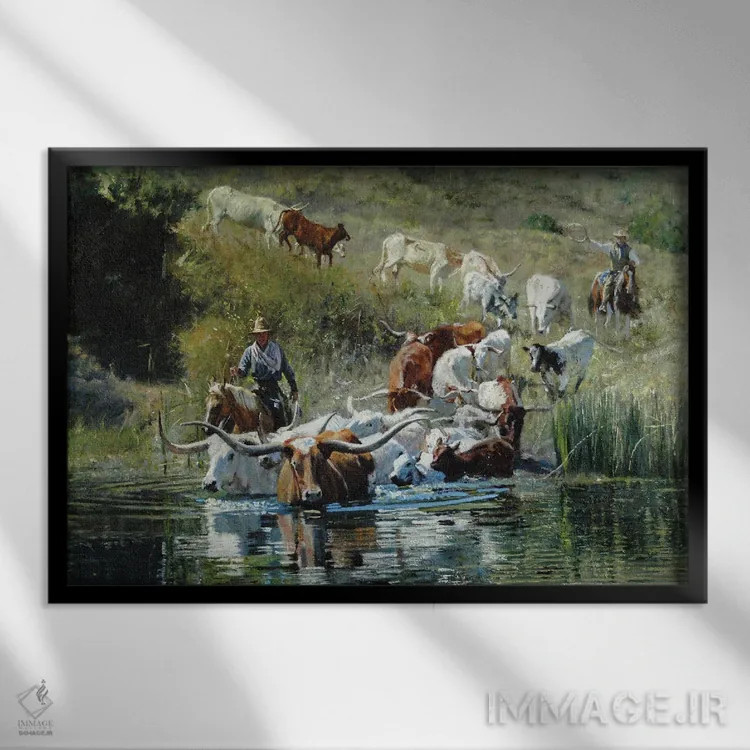 تابلو عبور از آبگیر اثر دیوید ادوارد کوسرا - نمای قابدار مشکی