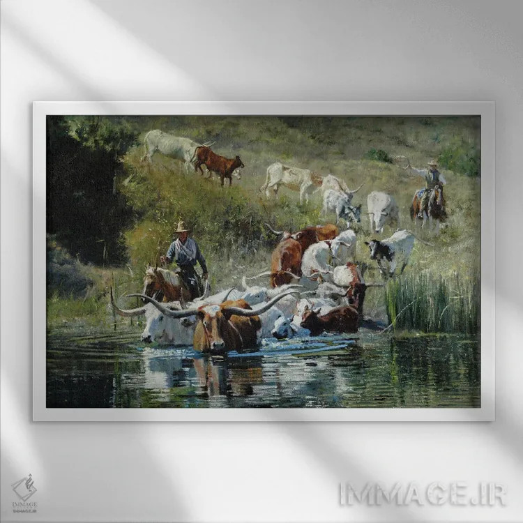 تابلو عبور از آبگیر اثر دیوید ادوارد کوسرا - نمای قابدار سفید