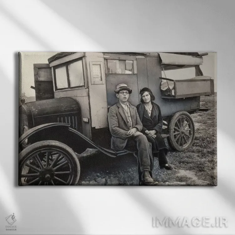 تابلو چینندگان نخود در کالیفرنیا (مادرم، من از کالیپاتریا تا اوکایا نخود چیدهام. این زندگی ساده و خلاصه است.) اثر دوروتیا لنگ (عکاس مستند آمریکایی) - نمای روبهرو روی دیوار