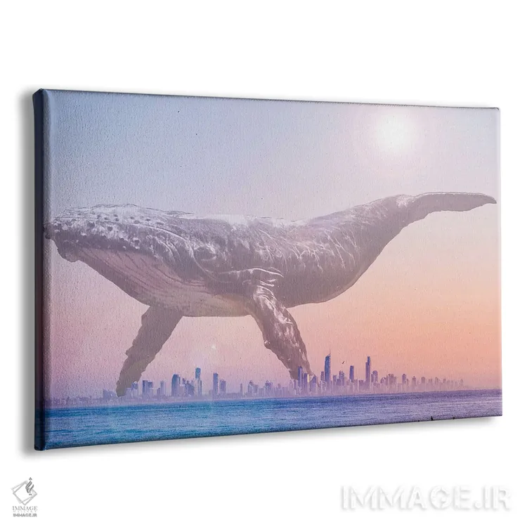 تابلو نهنگ عظیم بر فراز شهر ساحلی مهآلود اثر دیوید لوبلاو - نمای پرسپکتیو محصول
