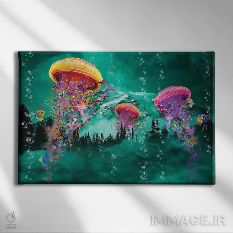 تابلو عروس دریایی برقی در مقابل کوه اثر دیوید لوبلاو - نمای روبهرو روی دیوار