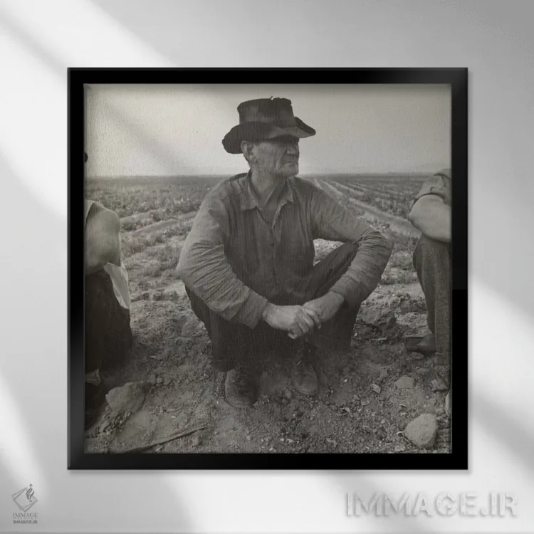 تابلو بیکار در حاشیه میدان نخود، دره امپریال، کالیفرنیا، آمریکا اثر دوروتیا لنگ (عکاس مستند آمریکایی) - نمای قابدار مشکی