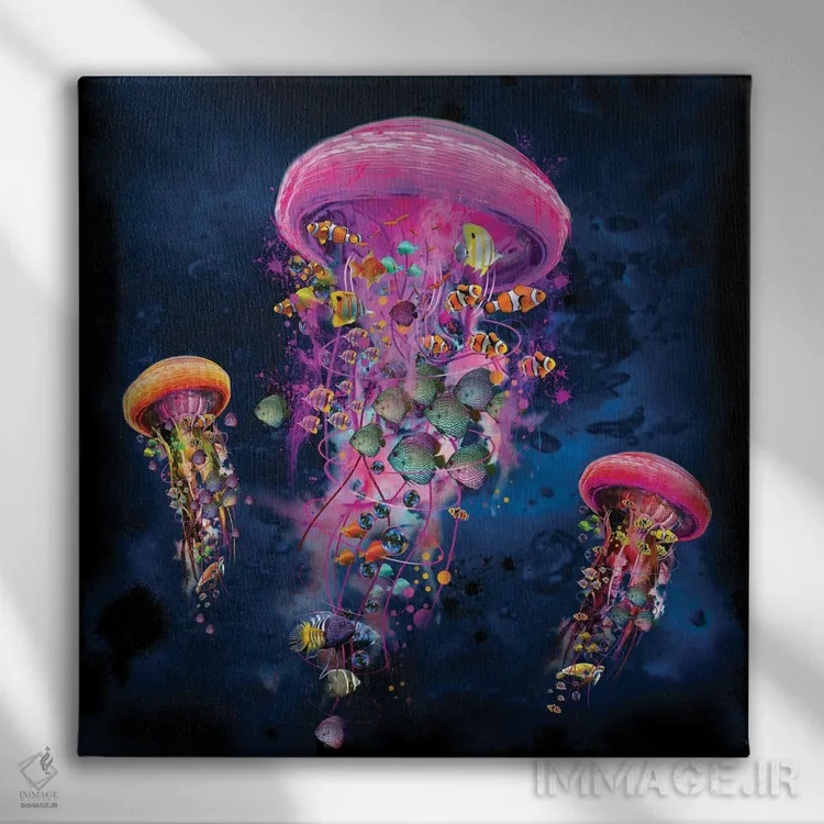 تابلو دنیای صورتی عروس دریایی برقی اثر دیوید لوبلاو - نمای روبهرو روی دیوار