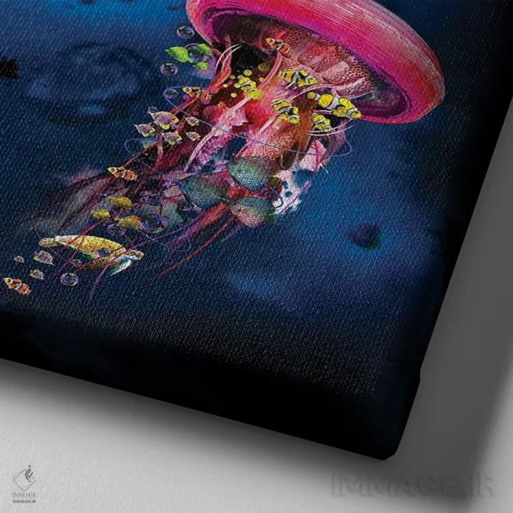 تابلو دنیای صورتی عروس دریایی برقی اثر دیوید لوبلاو - نمای نزدیک بافت بوم