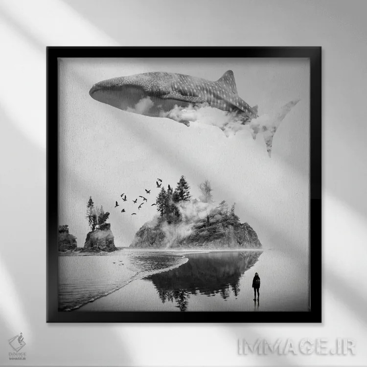 تابلو جزیره کوسهنهنگ اثر دیوید لوبلاو - نمای قابدار مشکی