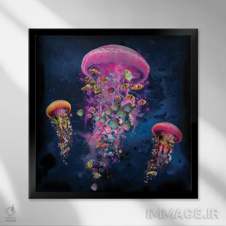 تابلو دنیای صورتی عروس دریایی برقی اثر دیوید لوبلاو - نمای قابدار مشکی