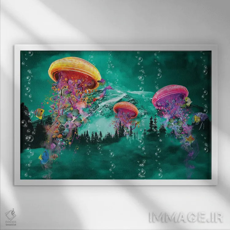 تابلو عروس دریایی برقی در مقابل کوه اثر دیوید لوبلاو - نمای قابدار سفید