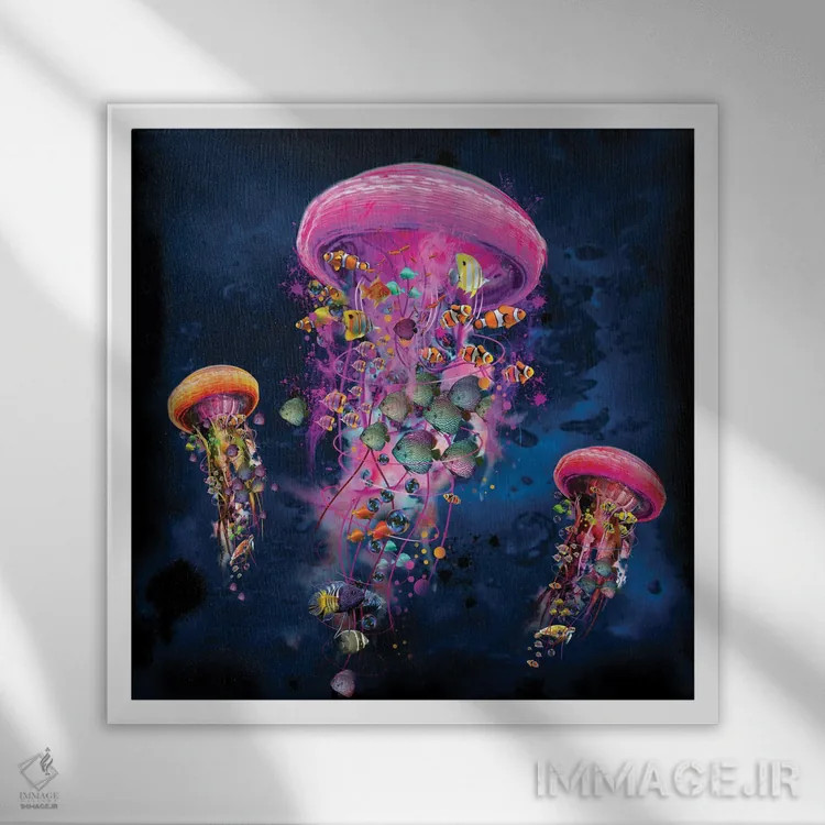 تابلو دنیای صورتی عروس دریایی برقی اثر دیوید لوبلاو - نمای قابدار سفید