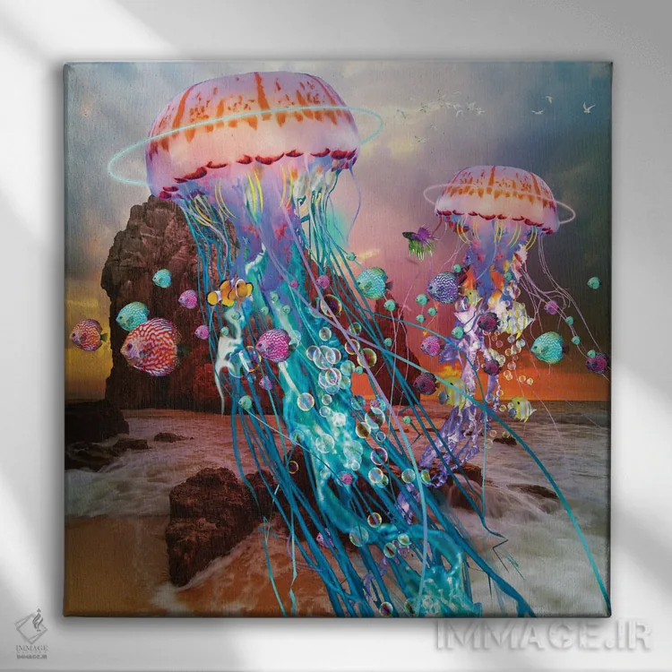 تابلو مهاجرت عروسهای دریایی اثر دیوید لوبلاو - نمای روبهرو روی دیوار