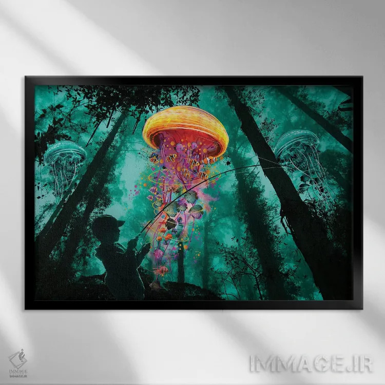 تابلو ماهیگیری با عروس دریایی اثر دیوید لوبلاو - نمای قابدار مشکی