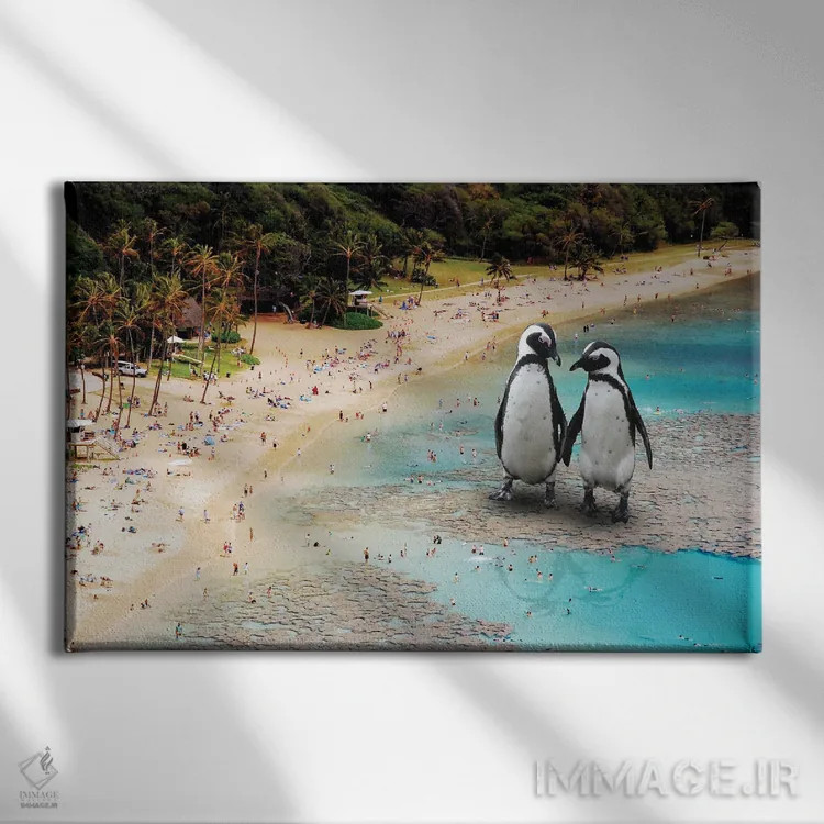 تابلو پنگوئنها در ساحل اثر دیوید لوبلاو - نمای روبهرو روی دیوار