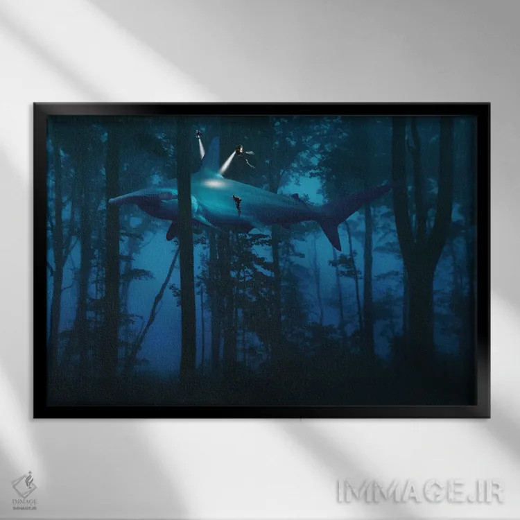 تابلو جنگل کوسههای غولپیکر اثر دیوید لوبلاو - نمای قابدار مشکی
