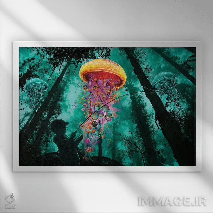 تابلو ماهیگیری با عروس دریایی اثر دیوید لوبلاو - نمای قابدار سفید