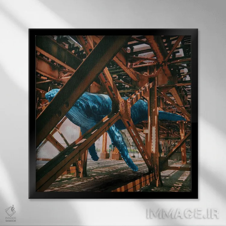 تابلو شکار نهنگ زیر مسیر راهآهن اثر دیوید لوبلاو - نمای قابدار مشکی