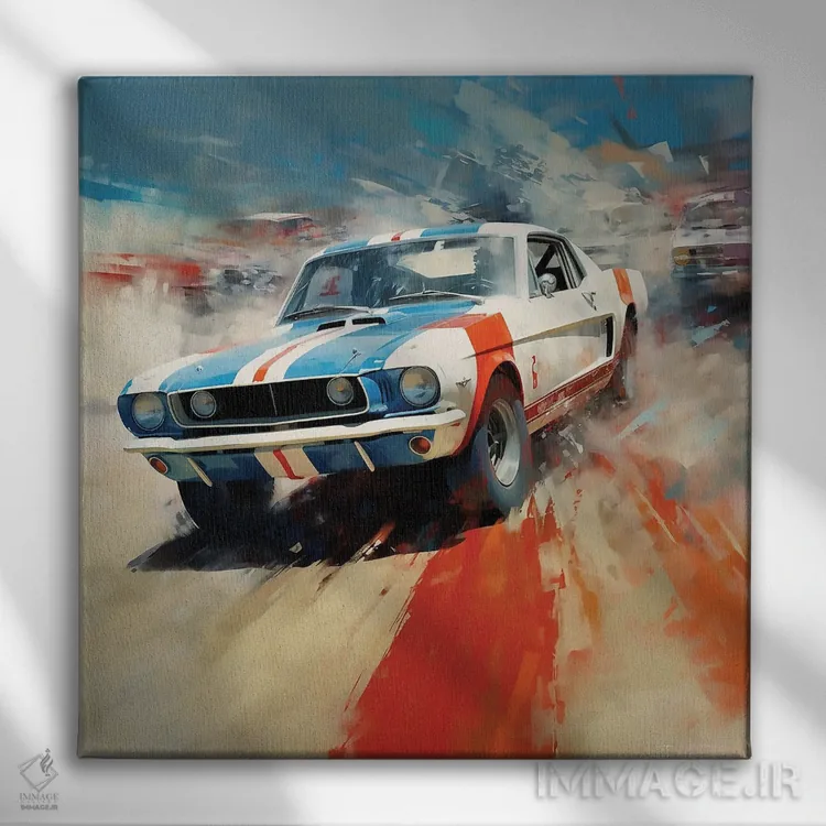 تابلو موستانگ مسابقهای اثر دیوید لوبلاو - نمای روبهرو روی دیوار