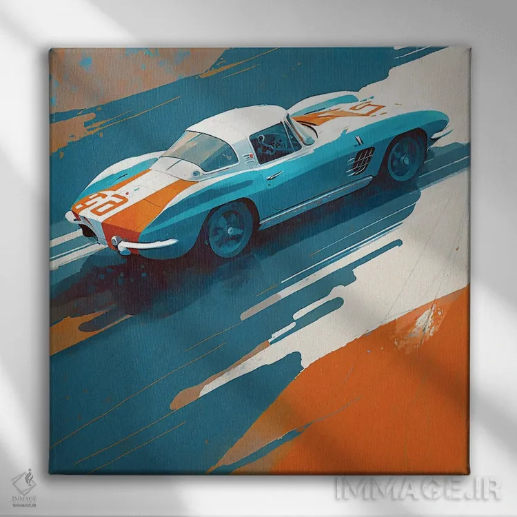 تابلو شورلت کوروت مسابقهای اثر دیوید لوبلاو - نمای روبهرو روی دیوار