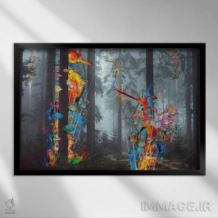 تابلو جنگل موجودات دریایی اثر دیوید لوبلاو - نمای قابدار مشکی