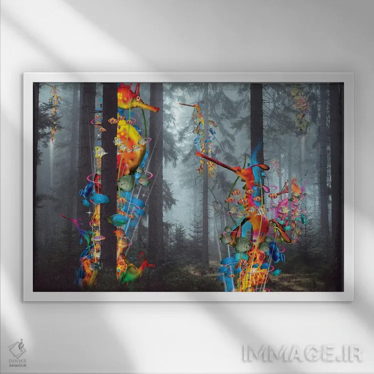 تابلو جنگل موجودات دریایی اثر دیوید لوبلاو - نمای قابدار سفید