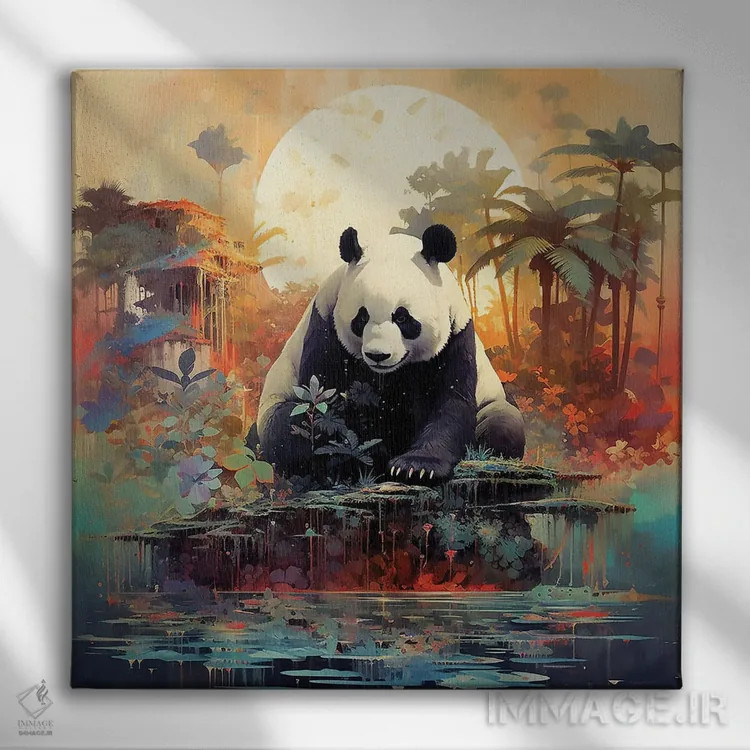 تابلو طلوع خورشید پاندا اثر دیوید لوبلاو - نمای روبهرو روی دیوار
