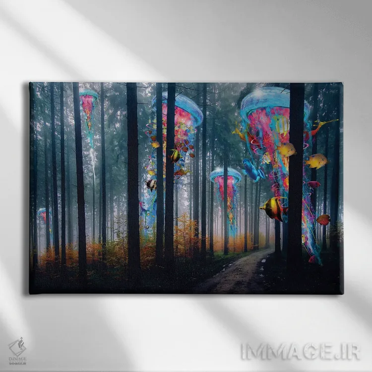 تابلو جنگل عروس دریایی برقی فوقالعاده اثر دیوید لوبلاو - نمای روبهرو روی دیوار