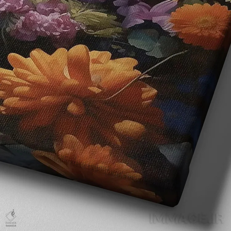 تابلو فضانورد با گلها اثر دیوید لوبلاو - نمای نزدیک بافت بوم