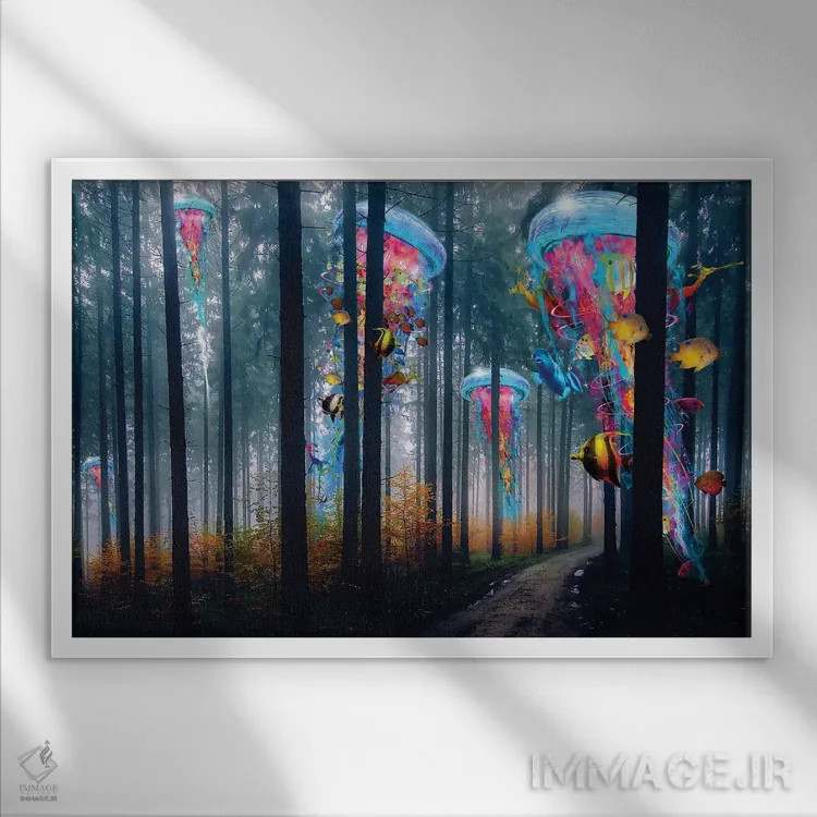 تابلو جنگل عروس دریایی برقی فوقالعاده اثر دیوید لوبلاو - نمای قابدار سفید