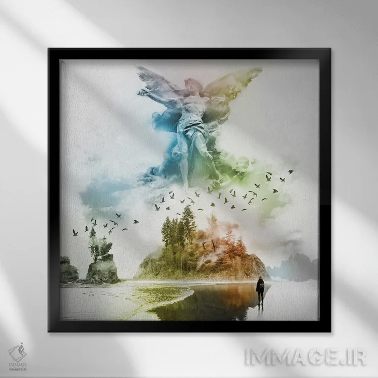 تابلو فرشته در مه اثر دیوید لوبلاو - نمای قابدار مشکی