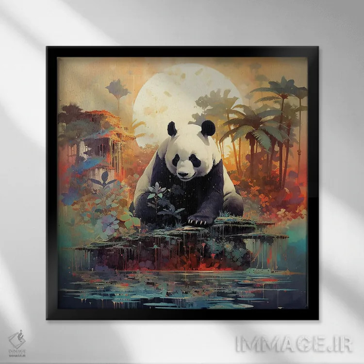 تابلو طلوع خورشید پاندا اثر دیوید لوبلاو - نمای قابدار مشکی
