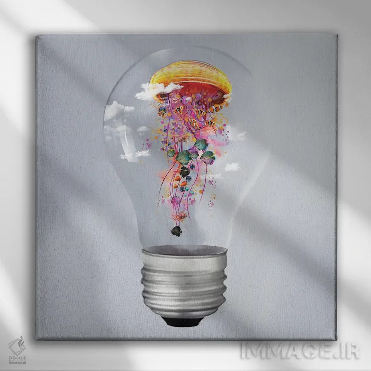 تابلو عروس دریایی برقی در یک لامپ اثر دیوید لوبلاو - نمای روبهرو روی دیوار