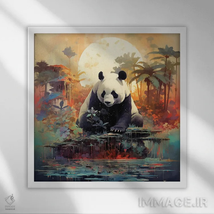 تابلو طلوع خورشید پاندا اثر دیوید لوبلاو - نمای قابدار سفید