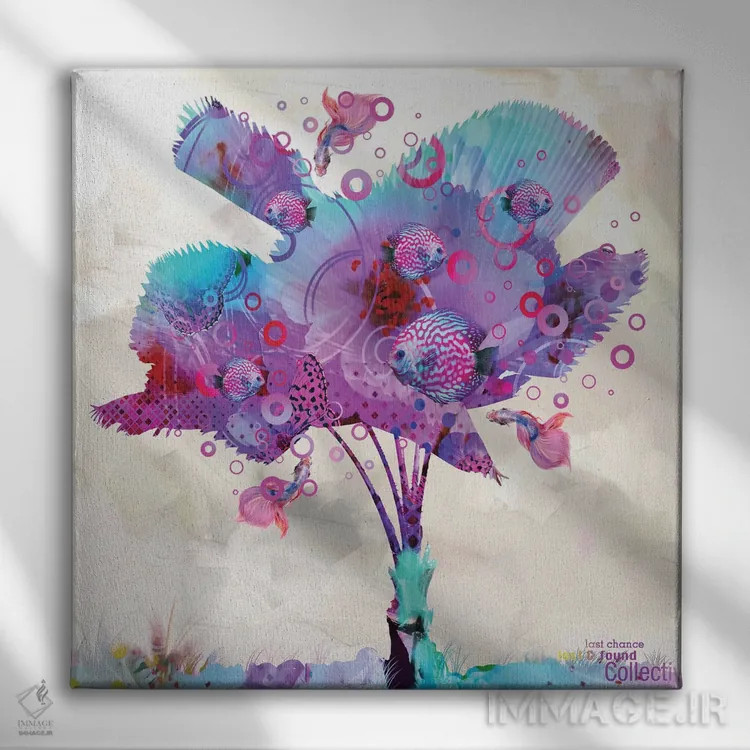 تابلو گل نخل با ماهی اثر دیوید لوبلاو - نمای روبهرو روی دیوار