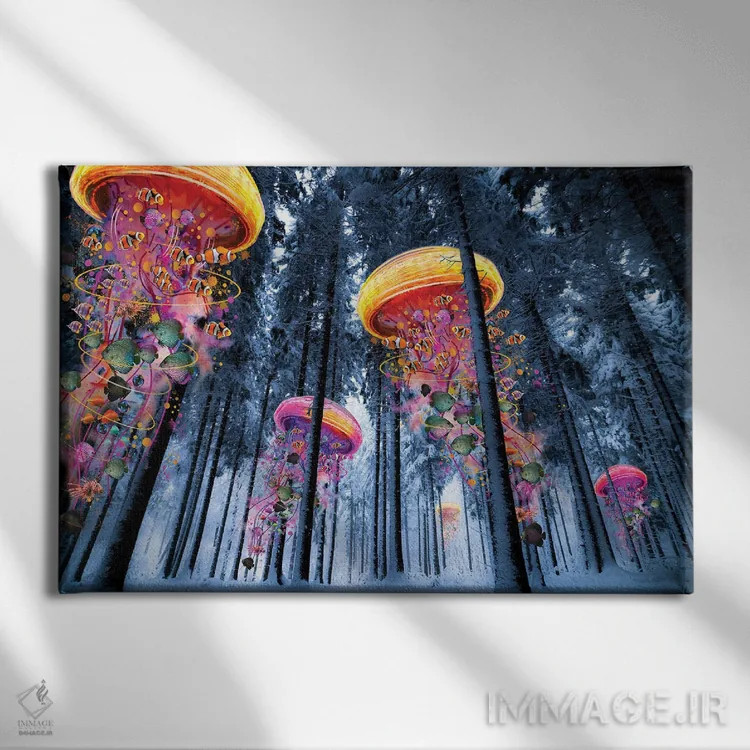 تابلو جنگل عروس دریایی برقی در زمستان اثر دیوید لوبلاو - نمای روبهرو روی دیوار