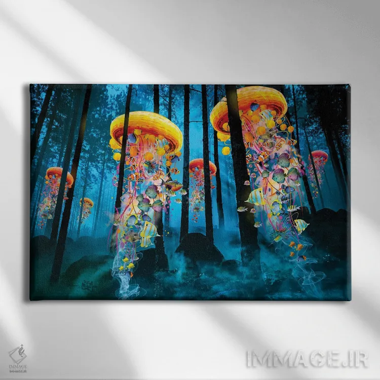 تابلو عروس دریایی برقی در جنگل آبی تازه اثر دیوید لوبلاو - نمای روبهرو روی دیوار