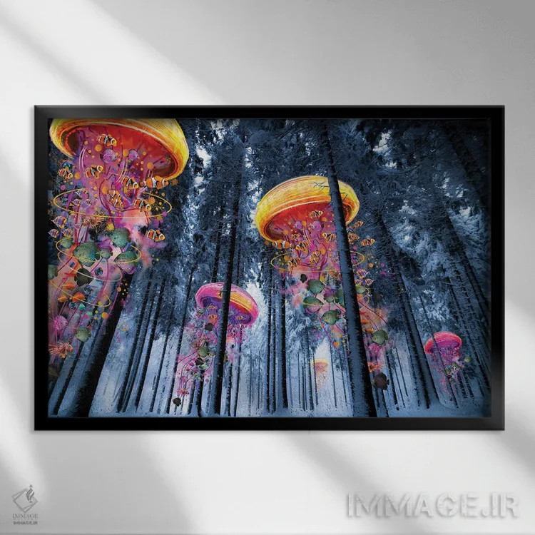 تابلو جنگل عروس دریایی برقی در زمستان اثر دیوید لوبلاو - نمای قابدار مشکی