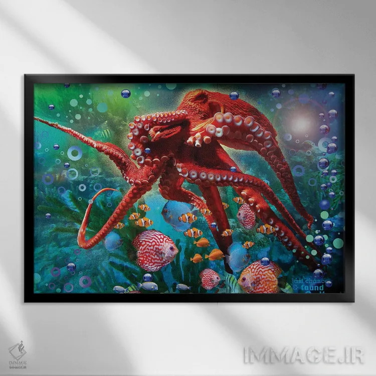 تابلو اختاپوس قرمز اثر دیوید لوبلاو - نمای قابدار مشکی